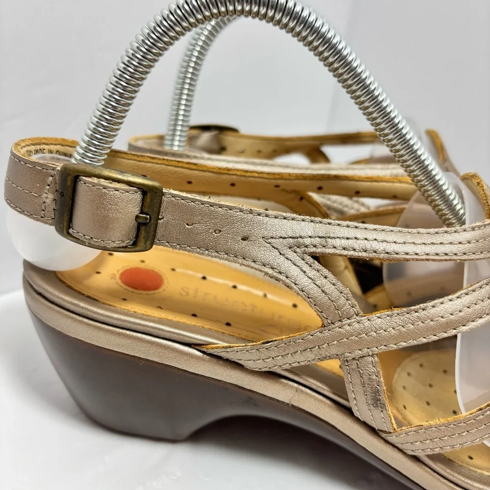 Clarks Unstructured Sandals Strappy Slingback Brown Taupe Wedge Heel Women 9.5 M